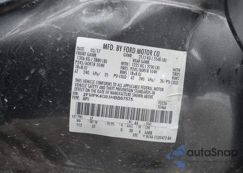 2017 Ford Edge Se из США, поврежденный, VIN 2FMPK4G93HBB67575